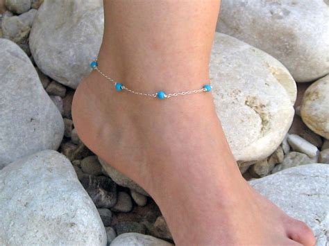 turquoise anklet sterling silver turquoise ankle bracelet beach anklet anklets for women