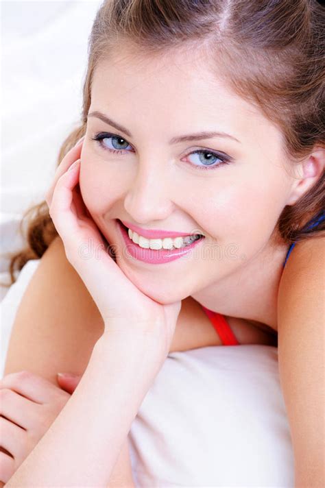 Fresh Clean Smiling Face Of A Beautiful Woman Stock Photo