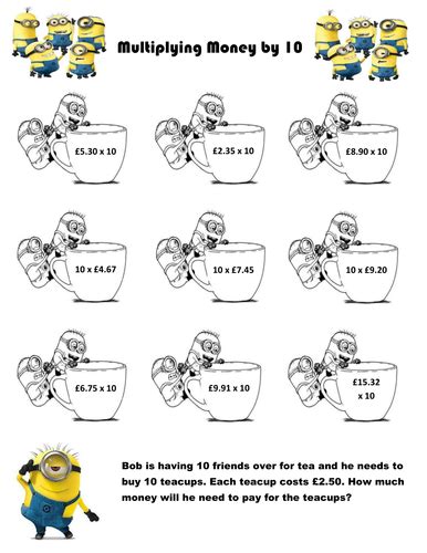 Explore the pages below for videos, activities and quizzes. Differentiated Minions KS2 multiplying money by 10 | Teaching Resources