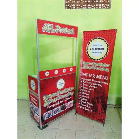 Jual Booth Portable Stand Jualan Makanan Minuman Full Cover Banner