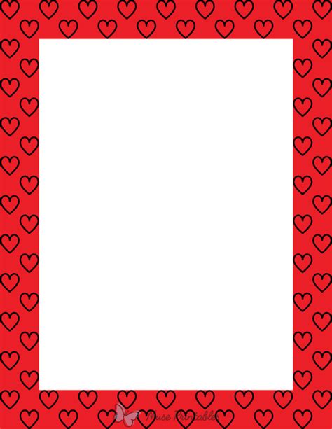 Printable Black On Red Heart Outline Page Border