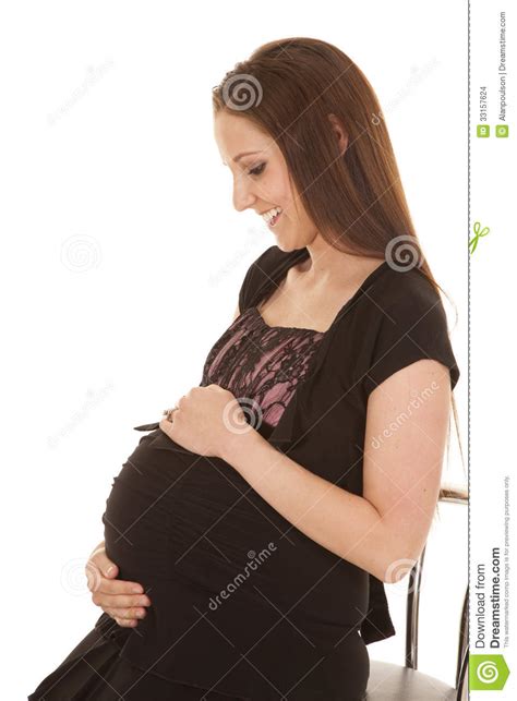 Pregnant Woman Hold Belly Sit Look Down Stock Images Image 33157624