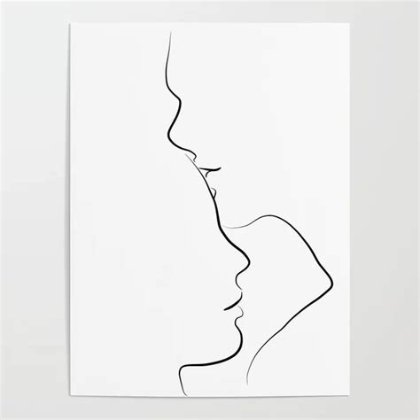 Couple Line Art Drawing Forehead Kiss Poster Line Art Drawings