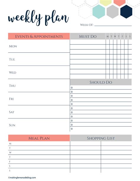 7 Day Weekly Planner Template Printable Calendar 7 Day Weekly Planner