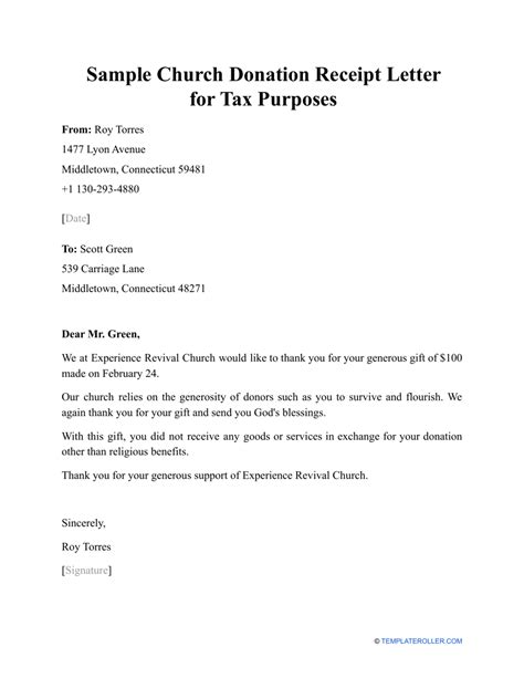 Sample Church Donation Receipt Letter For Tax Purposes Fill Out Sign