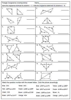 Parallel lines cut by a transversal coloring activity answers. Triangle Congruence - Coloring Activity | Geometry lessons ...