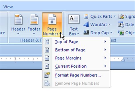 Where To Put A Page Number In Word 2007 Dummies