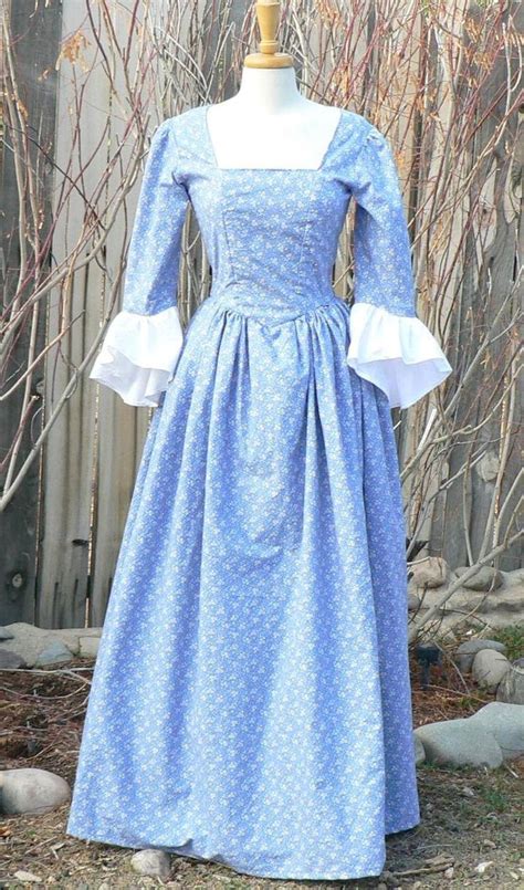 Colonial 18th Century Dress Cotton Historical Day Gown Floral Etsy