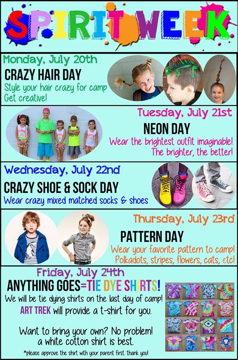 Summer Art Camp School Spirit Week Spirit Day Ideas Spirit Week Outfits