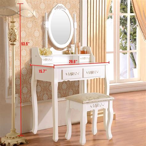 Ubesgoo Elegance White Dressing Table Vanity Table And Stool Set Wood