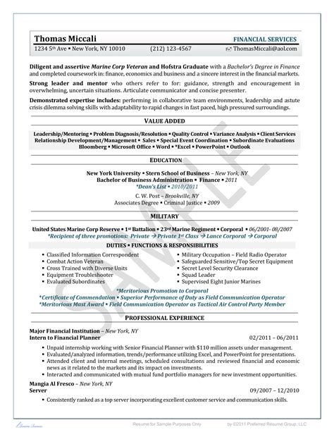 Kostenloses Military Resume Template