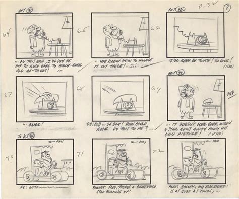 Hanna Barbera The Flintstones 1 Sheet Of 36 Story Drawings For The