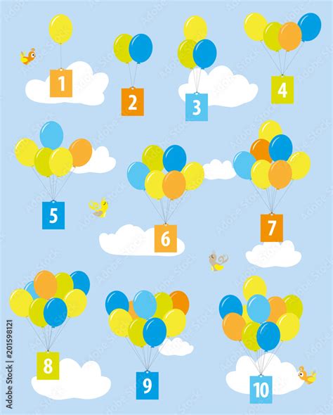 Balloons With Numbers Educational Poster For Preschool Numbers 1 10