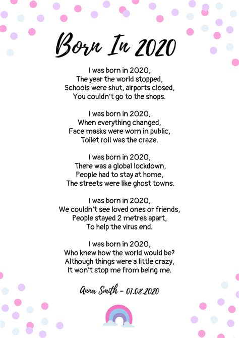 Born In 2020 Baby Poem Framed Standard Or Shiny Poem Etsy