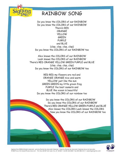 Rainbow Song Lyrics Singing To Learn Pinterest Lesson Plans To