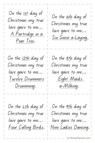Words To 12 Days Of Christmas Printable