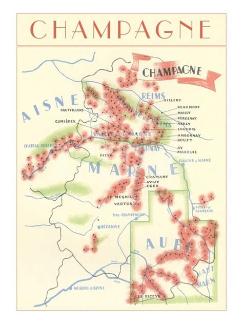 Map Of Champagne Wine Country Art Print Apen