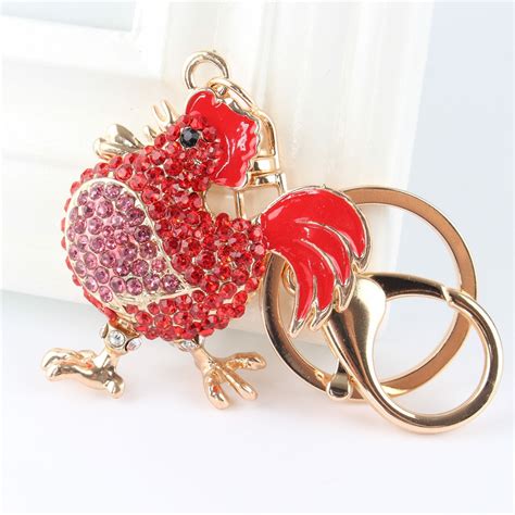 Red Cock Rooster Fashion Rhinestone Crystal Purse Bag Car Key Ring