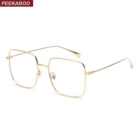 Peekaboo Women Optical Glasses Frame Men Square Gold Metal High Quality Big Square Eyeglasses