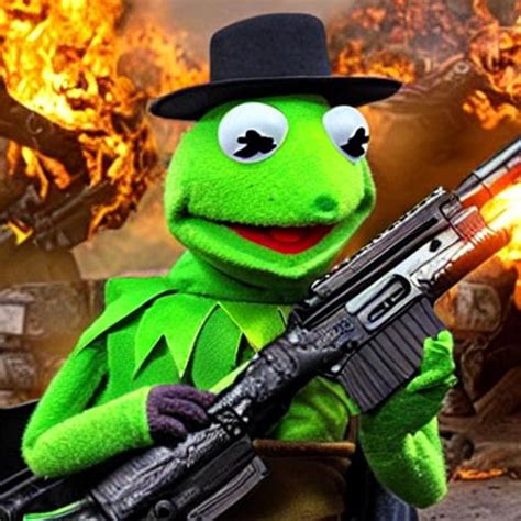 Kermit The Frog With An Ak 47 Fighting Doomslayer In Openart