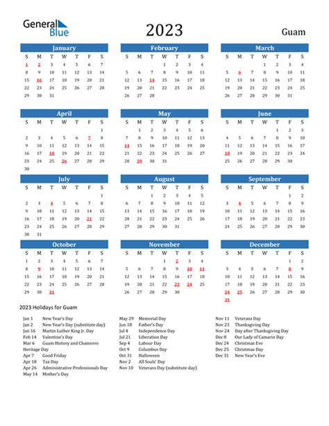 Guam Calendars With Holidays