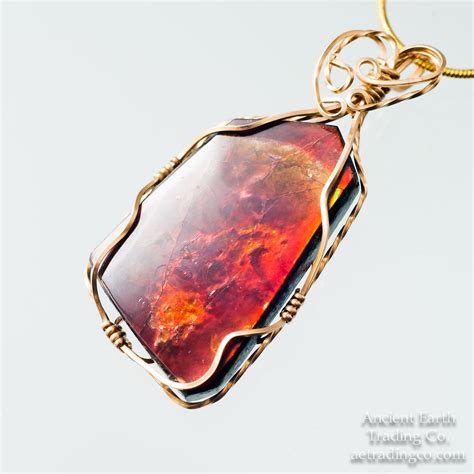 Alive With Fire 14k Gold Wrapped Ammolite Gemstone Pendant Chain