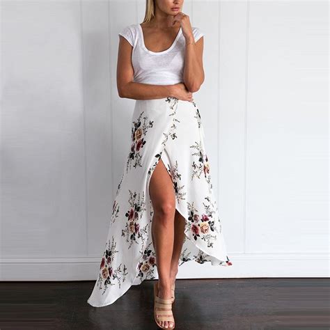 Floral Print Maxi Wrap Skirt Featuring High Slit And Ribbon Accent