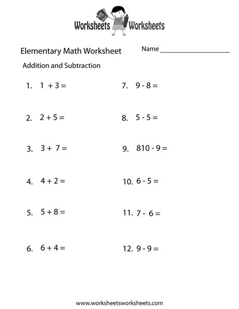 Addition And Subtraction Elementary Math Worksheet Free Printable