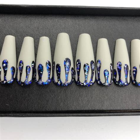 Colorful Set Long Coffin Press On Nails Fake Nails Coffin Etsy