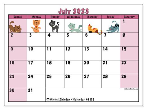 July 2023 Printable Calendar “481ss” Michel Zbinden Za