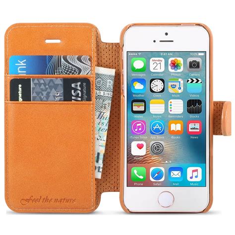Shieldon Iphone 5 Genuine Leather Folio Wallet Phone Case