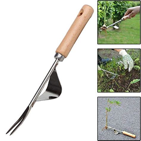 Buy Hand Weeder Stainless Steel Manual Root Weeding Fork Wood Handle