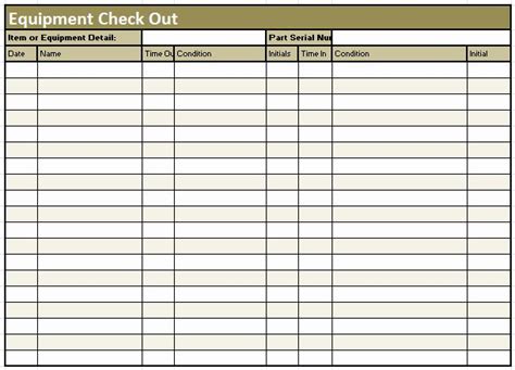 Equipment Checkout Form Template Fresh Equipment Check Out Sheet