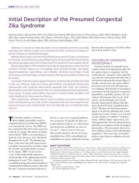 Pdf Initial Description Of The Presumed Congenital Zika Syndrome