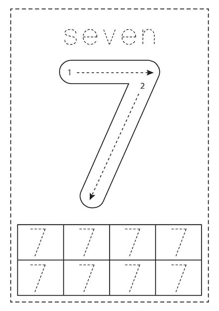 Premium Vector Tracing Number Seven Prebabe Worksheet Black And White