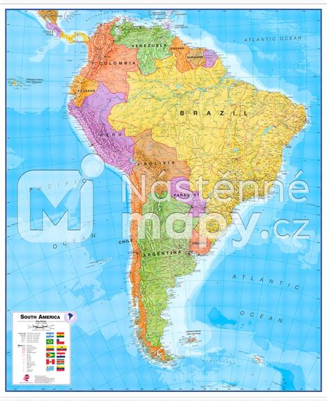 Politická Nástěnná Mapa Jižní Ameriky Ce Nástěnné Mapycz