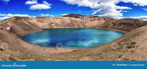 Amazing Nature Landscape Viti Crater Emerald Lake In Krafla Caldera