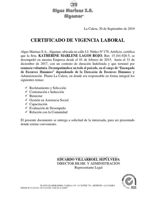 Certificado Vigencia Laboral