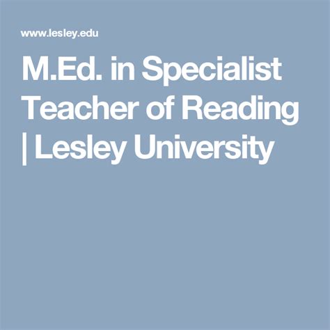 Med In Specialist Teacher Of Reading Lesley University Teacher