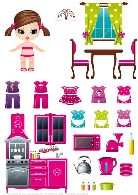 Check out our tips for amazon prime day. Girl Paper Doll with a Set of Kitchen Clothes | Super ...