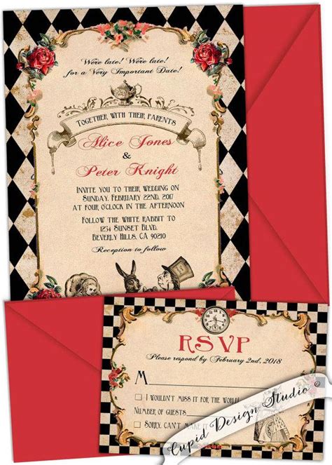 Alice In Wonderland Wedding Invitation Vintage Whimsical Tea Party