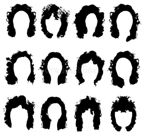 Black Silhouette Of A Girl With Curly Hair A Set Of Templates