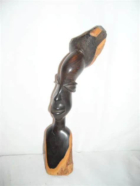 Vintage African Tribal Hand Carved Ebony Woman Wood Carving Sculpture 9 5 00 Picclick