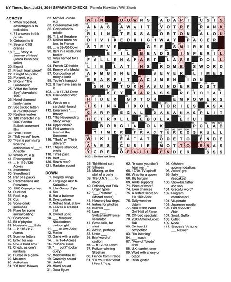 The New York Times Crossword In Gothic 073111 — Separate Checks