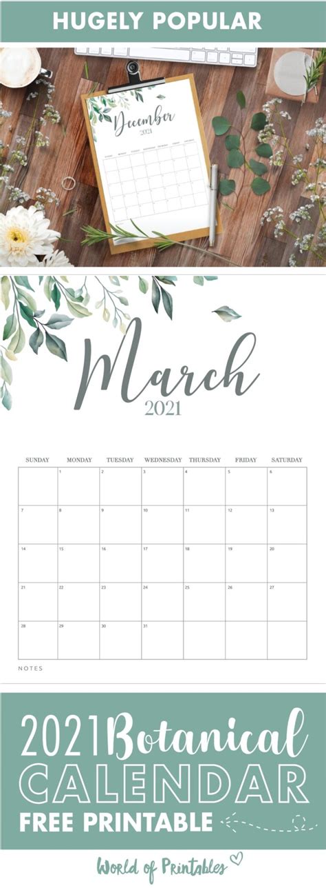 Free Printable 2021 Calendar Botanical Style World Of Printables