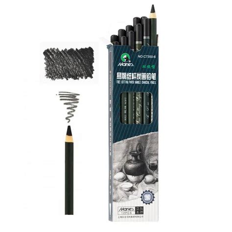 Maries Artist Charcoal Pencil 12 Piece Set Soft Black Paper Handle