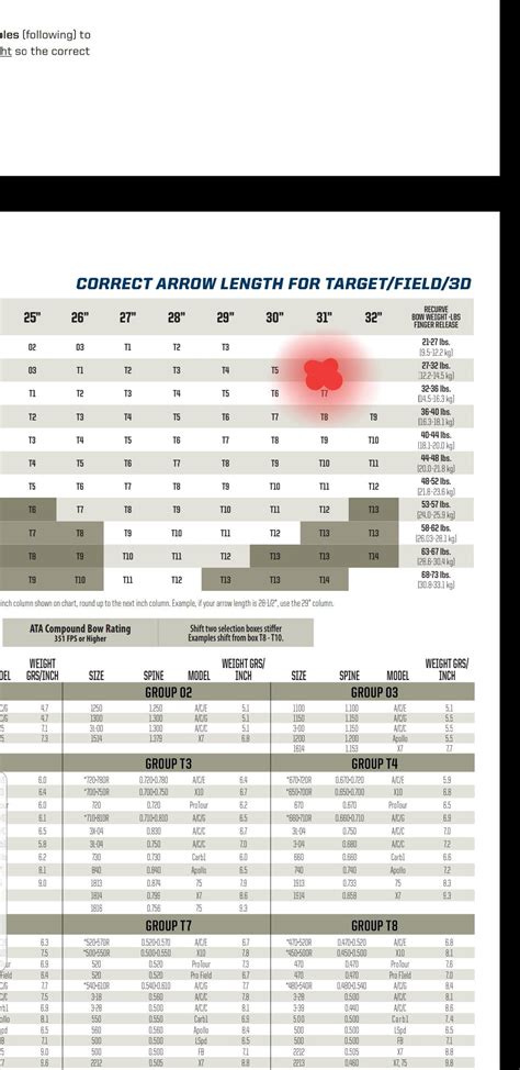 Easton Axis Traditional Spine Chart