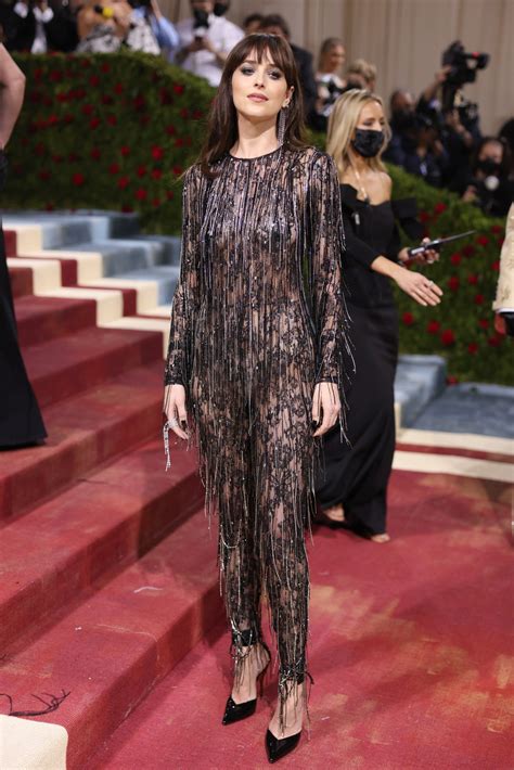 Dakota Johnson Paired A Sheer Lace Bodysuit With The Perfect Smoky Eye At The Met Galasee