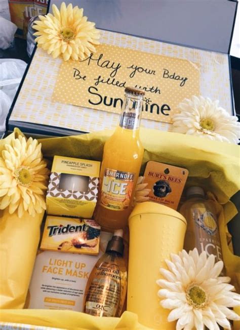 See more ideas about friend birthday, best friend birthday, diy gifts. A yellow sunshine gift basket perfect for family or ...