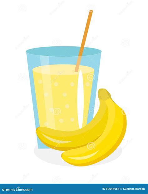 Banana Juice In A Glass Fresh Isolated On White Background Fruit And
